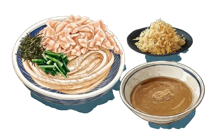 診断結果はHタイプの濃厚魚介豚つけ汁うどん、食感を楽しむ派。もちもちの打ち立てうどん2玉と、やわらかな豚しゃぶに、サクサクの天かすを合わせて楽しめます。