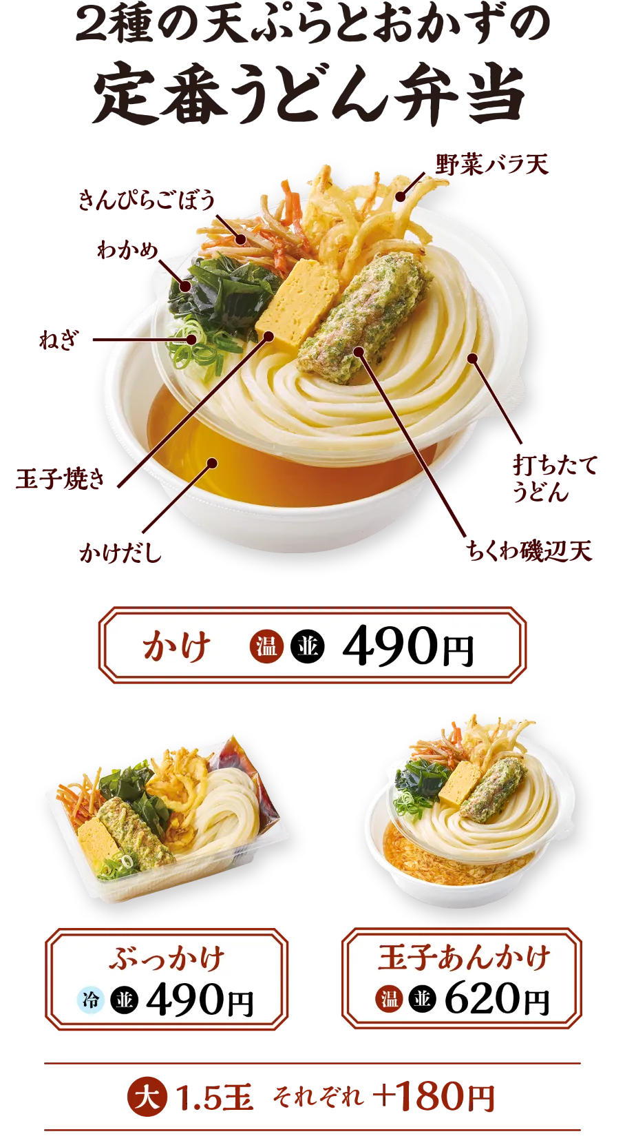 2種の天ぷらとおかずの定番うどん弁当