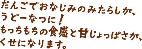 だんごでおなじみのみたらしが、うどーなつに！もっちもちの食感と甘じょっぱさが、くせになります。