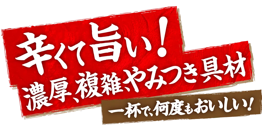 辛くて旨い！濃厚、複雑、やみつき具材。一杯で、何度もおいしい！