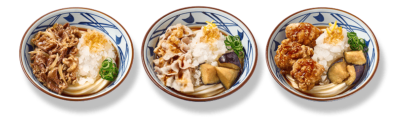 鬼おろし肉ぶっかけ、鬼おろし豚しゃぶぶっかけ、鬼おろし鶏からぶっかけ、